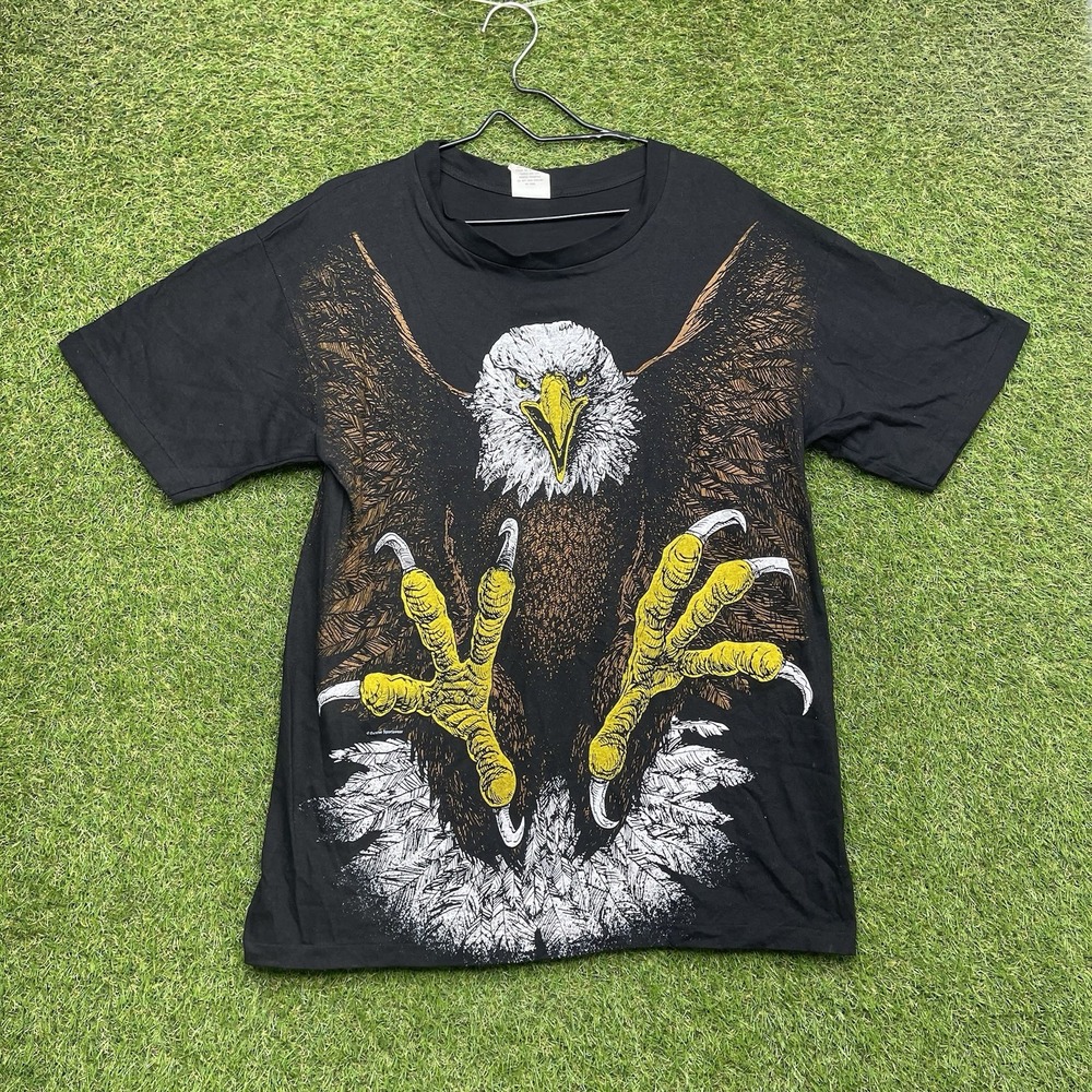 Vintage 90s Screaming Eagle Shirt Mens Large Graphic Double Sided AOP